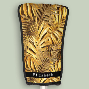 Couvre-club De Golf Glam Gold Feuilles Tropicales Personnalisées