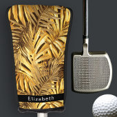 Couvre-club De Golf Glam Gold Tropical Leaves Personalized
