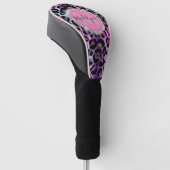 Couvre-club De Golf Glam Leopard rose et violet Monogramme (Incliné)