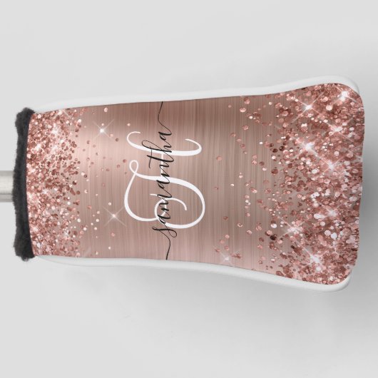 Couvre-club De Golf Glitterie Rose or Glam Monogramme (Devant)