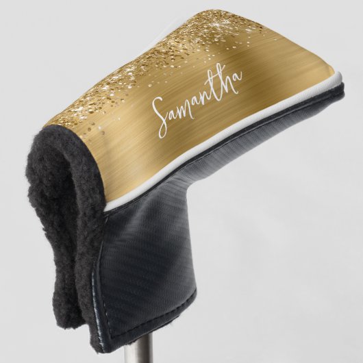 Couvre-club De Golf Glittery Gold Glam Nom du script (Devant 3/4)
