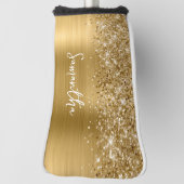 Couvre-club De Golf Glittery Gold Glam Nom du script (Tourné à 90°)