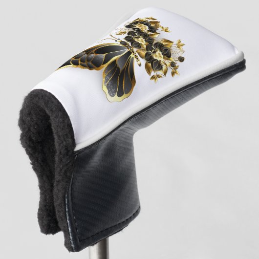Couvre-club De Golf Gold flower Butterfly with Black Orchid (Devant 3/4)