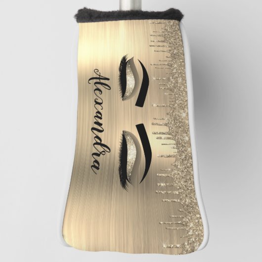 Couvre-club De Golf Gold Glitter Sparkle Eyelashes Monogram (Tourné à 90°)