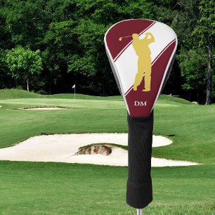 Couvre-club De Golf Gold Golfer sur Maroon White