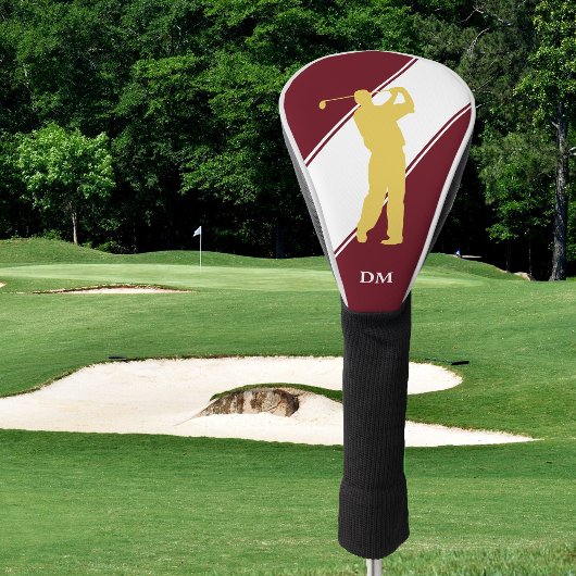 Couvre-club De Golf Gold Golfer sur Maroon White