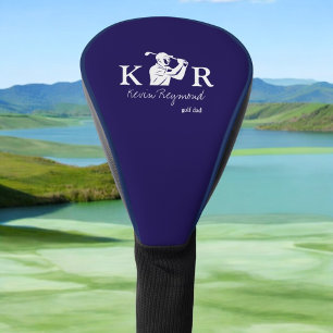 Couvre-club De Golf Golfeur Classique Monogramme Golfeur Bleu