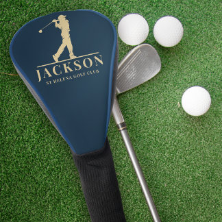 Couvre-club De Golf Golfeur Monogramme Personnalisé Bleu & Or