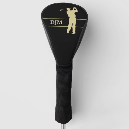 Couvre-club De Golf Golfeur Silhouette Monogram Gold (Devant)
