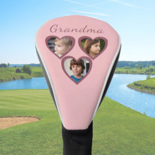 Couvre-club De Golf Grand-mère Coeurs roses 3 Petits-enfants Photo Col
