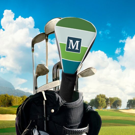 Couvre-club De Golf Grandes bandes en bleu et vert avec Monogrammes