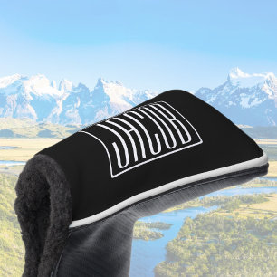 Couvre-club De Golf Gras & Moderne Votre Nom ou Mot Blanc sur Noir