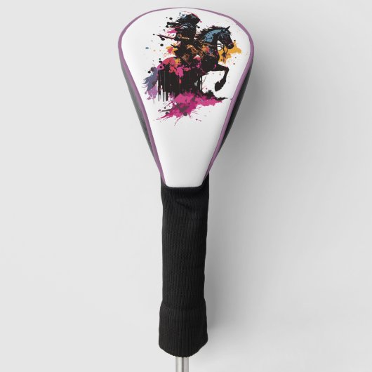 Couvre-club De Golf Guerrier équitation cheval en aquarelle (Devant)