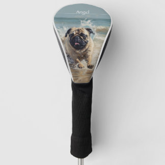 Couvre-club De Golf Happy Pug à la Plage personnalisable