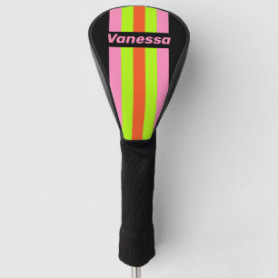 Couvre-club De Golf HI-VIS et rose rayé avec nom