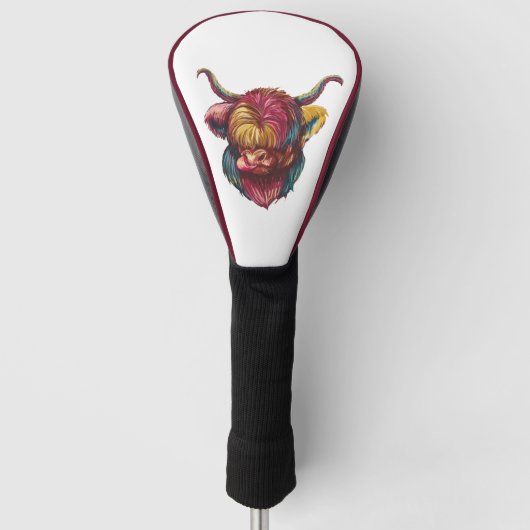 Couvre-club De Golf Highland Cow Funny Rainbow Head Design (Devant)