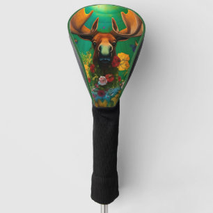 Couvre-club De Golf Hippy Trippy Moose avec fleurs AI Art