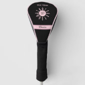 Couvre-club De Golf Horloge horaire Noir rose Nom Monogramme (Devant)