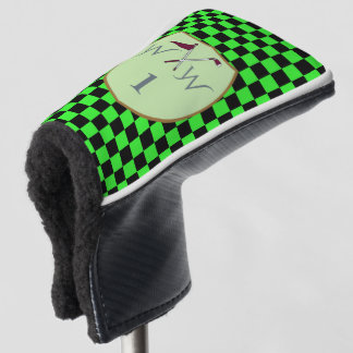 Couvre-club De Golf Housse de putter à carreaux néon vert et noir Cool