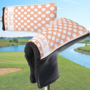 Couvre-club De Golf Housse de tête de golf à pois orange nom personnal