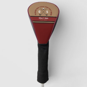 Couvre-club De Golf Housse de tête de golf marron bordeaux avec nom de