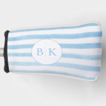 Housse de tête de golf rayée bleue avec monogramme