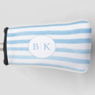 Couvre-club De Golf Housse de tête de golf rayée bleue avec monogramme
