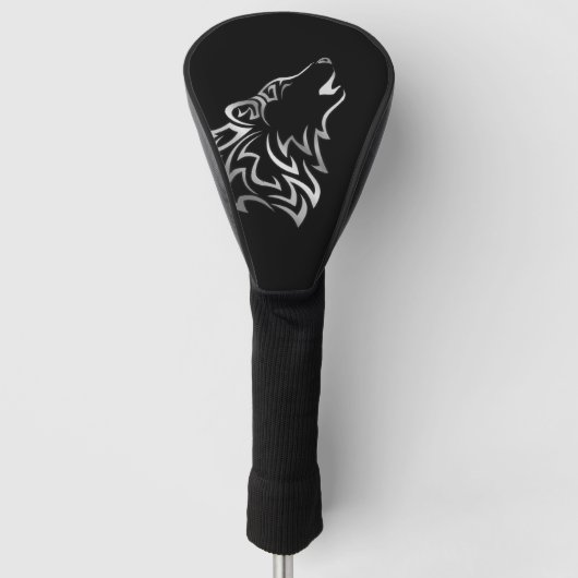 Couvre-club De Golf Howling Wolf Tribal | Noir et argent (Devant)