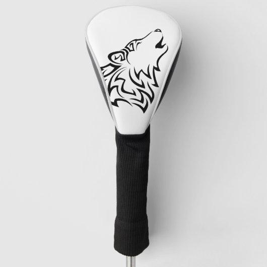 Couvre-club De Golf Howling Wolf Tribal | Noir et blanc (Devant)