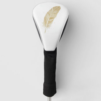 Couvre-club De Golf Illustration Élégante de Plume Dorée - Pi Esthétiq