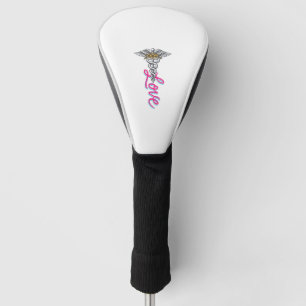 Couvre-club De Golf Infirmière Amour Caducée Floral Médical Design Ver