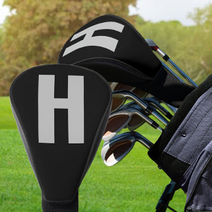 Couvre-club De Golf Initiale surdimensionnée minimaliste noir et gris