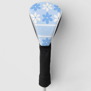 COUVRE-CLUB DE GOLF INITIALES DE FLEURS DE MOTIFS FLEURIS BLANC BLEU