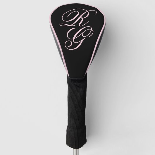 Couvre-club De Golf Initiales de script Monogramme rose et noir (Devant)