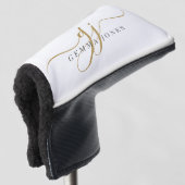 Couvre-club De Golf Initiales du Monogramme de script or moderne noir  (Devant 3/4)