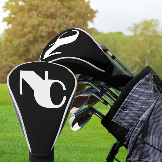 Couvre-club De Golf Initiales en gras monogramme noir et blanc