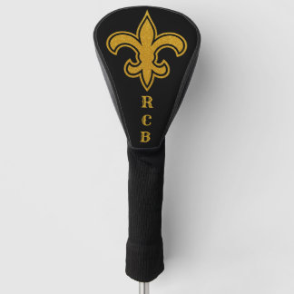 Couvre-club De Golf Initiales Fleur De Lis Françaises Or et Noir Drive