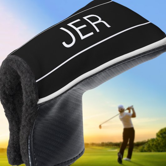 Couvre-club De Golf Initiales Monogramme Noir Blanc