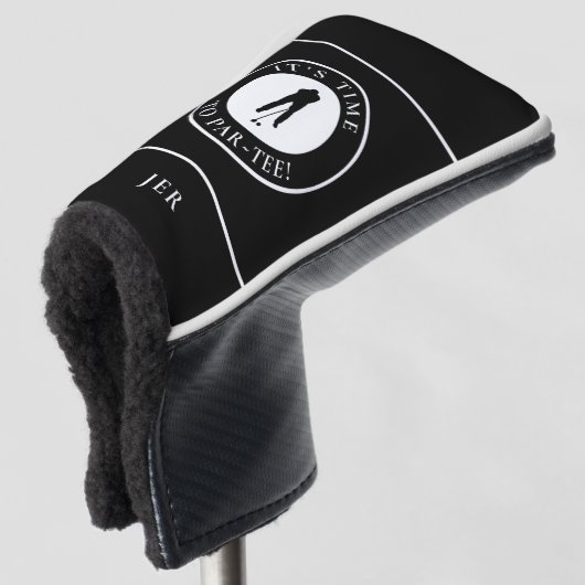 Couvre-club De Golf It’s Time to Par-Tee Black & White Monogram Golfer (Devant 3/4)