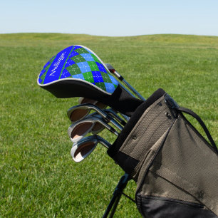 Couvre-club De Golf Jacquard bleu et vert blanc piqûres personnalisées