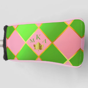 Couvre-club De Golf Jacquard chic élégant Monogrammed rose et vert put