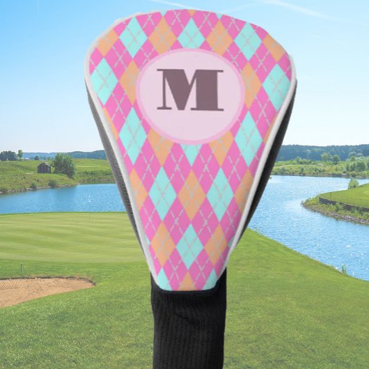 Couvre-club De Golf Jacquard préppie rose rouille femme monogramme per