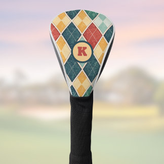 Couvre-club De Golf Jacquard Vintage RetroHarlequin avec Monogramme in