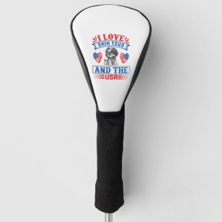 Couvre-club De Golf J'aime Shih Tzus et les USA