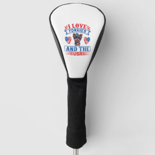 Couvre-club De Golf J'aime Yorkies et les USA 01
