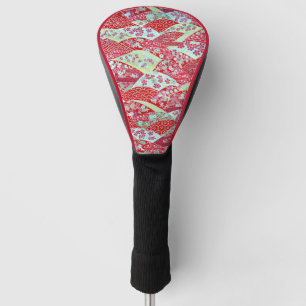 Couvre-club De Golf Japonais Washi Art Red Floral Golf Head Cover