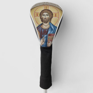 Couvre-club De Golf Jésus Christ Orthodoxe Icône Gris Cadre Orné