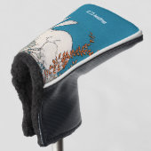 Couvre-club De Golf Joli Blanc Assis Rabbit Illustration Fleurs (Devant 3/4)