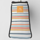 Couvre-club De Golf Joli Dusky Orange Bleu Motif rayé Monogramme (Tourné à 90°)