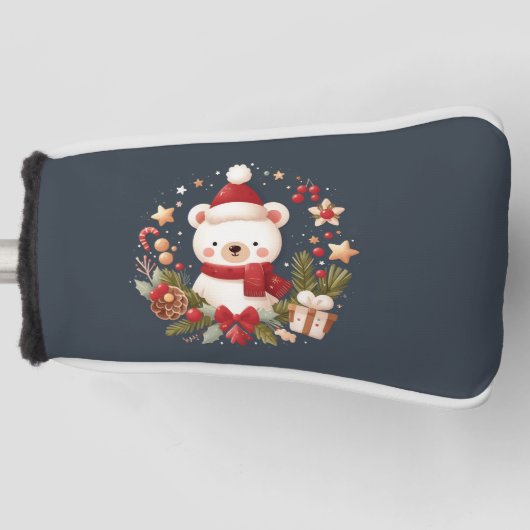 Couvre-club De Golf Joli ours de Noël/d'hiver en couronne (Devant)